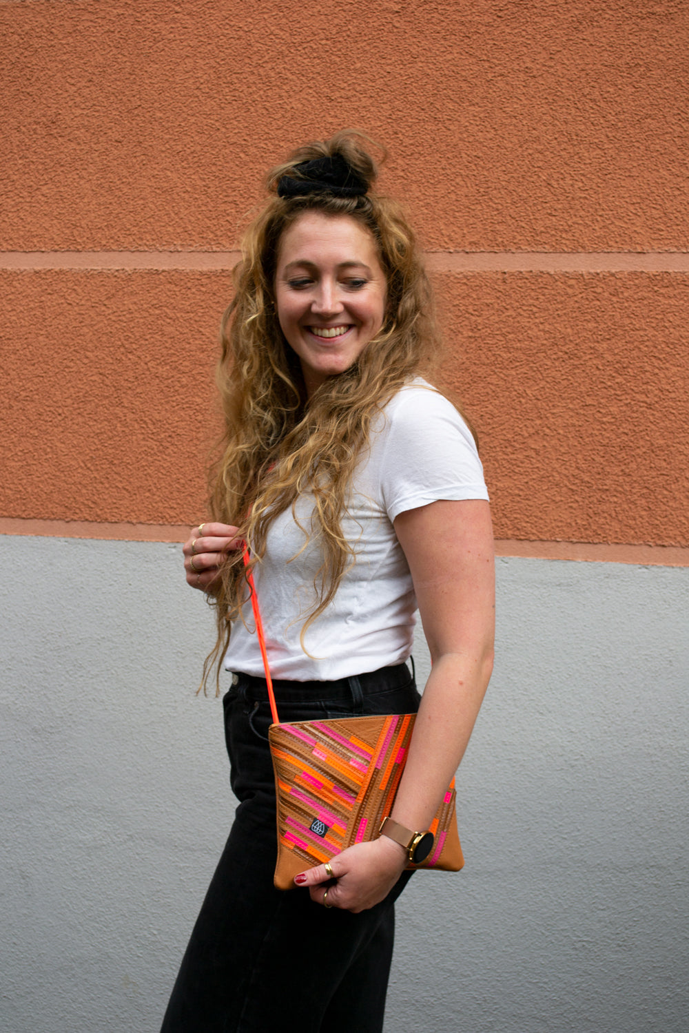 Festivaltasche Crazy Stripes / Orange Pink / Medium