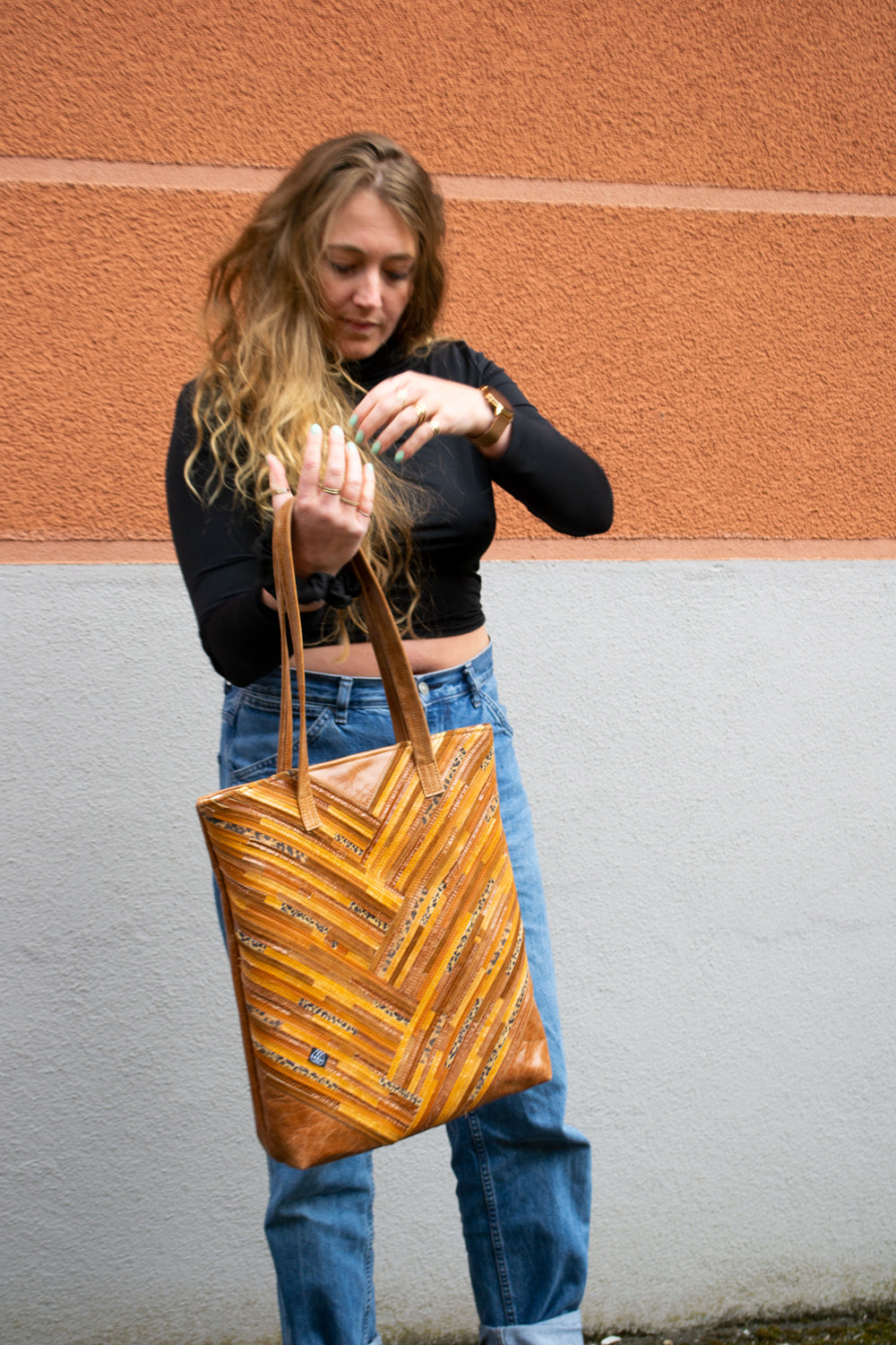 Cabas Ananas Crazy Stripes Cognac